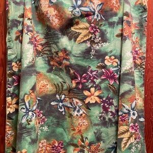 Faith Floral Cotton Blend Skirt— Green & Purple Tropical Print
